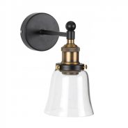 מנורת מרסדס בעלת זרוע ישרה, גופה בצבע פליז ושחור ועליה כוס זכוכית קלאסית.